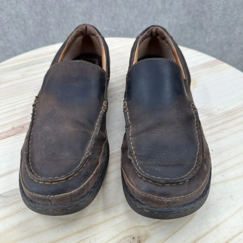 BORN Mens Dark Brown Leather Slip On Loafer Shoes Comfort Moc Toe 10.5